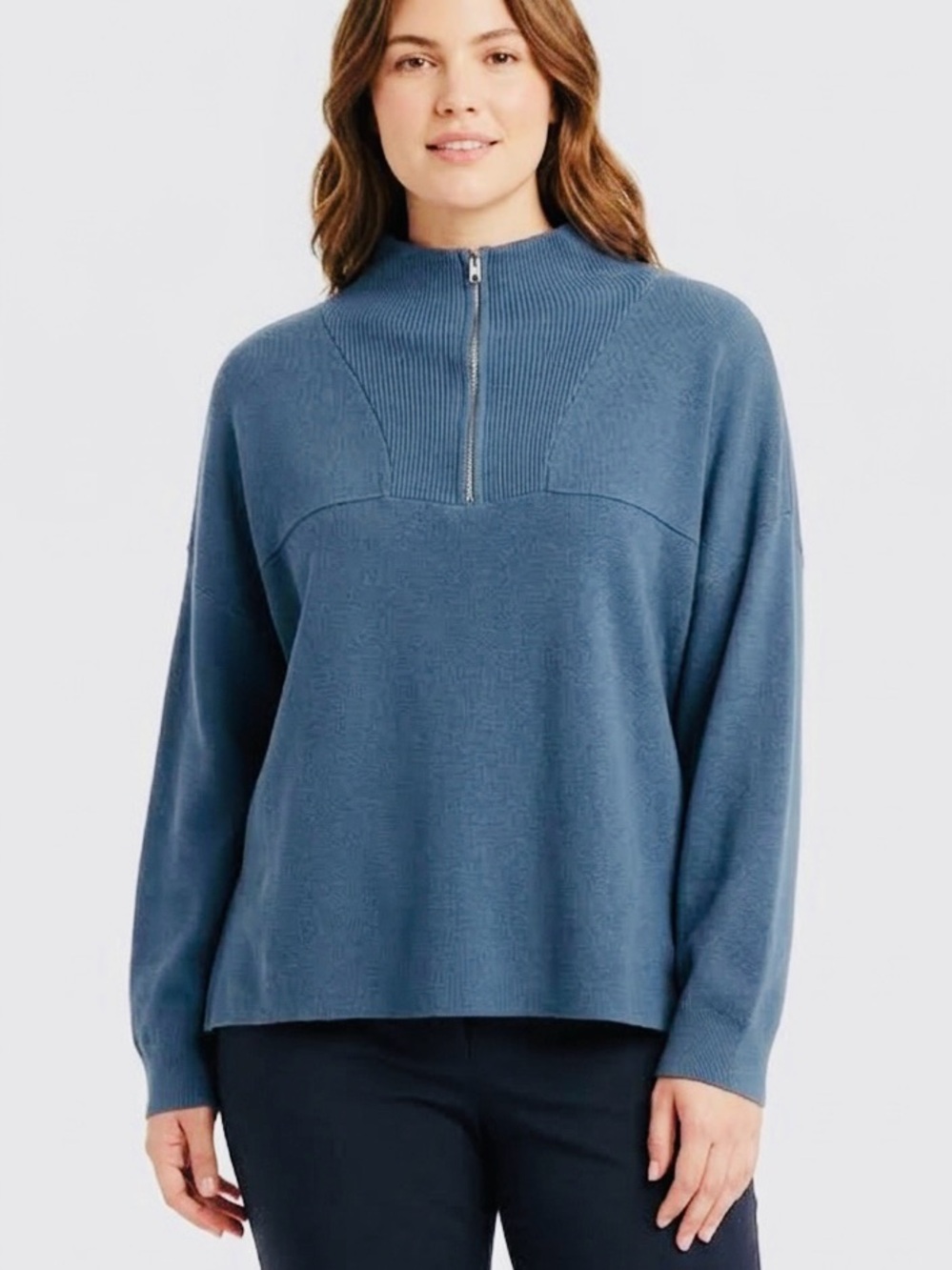 NWT Hudson North Steel Blue Half-Zip Sweater Plus Size 2X Cashmere Blend